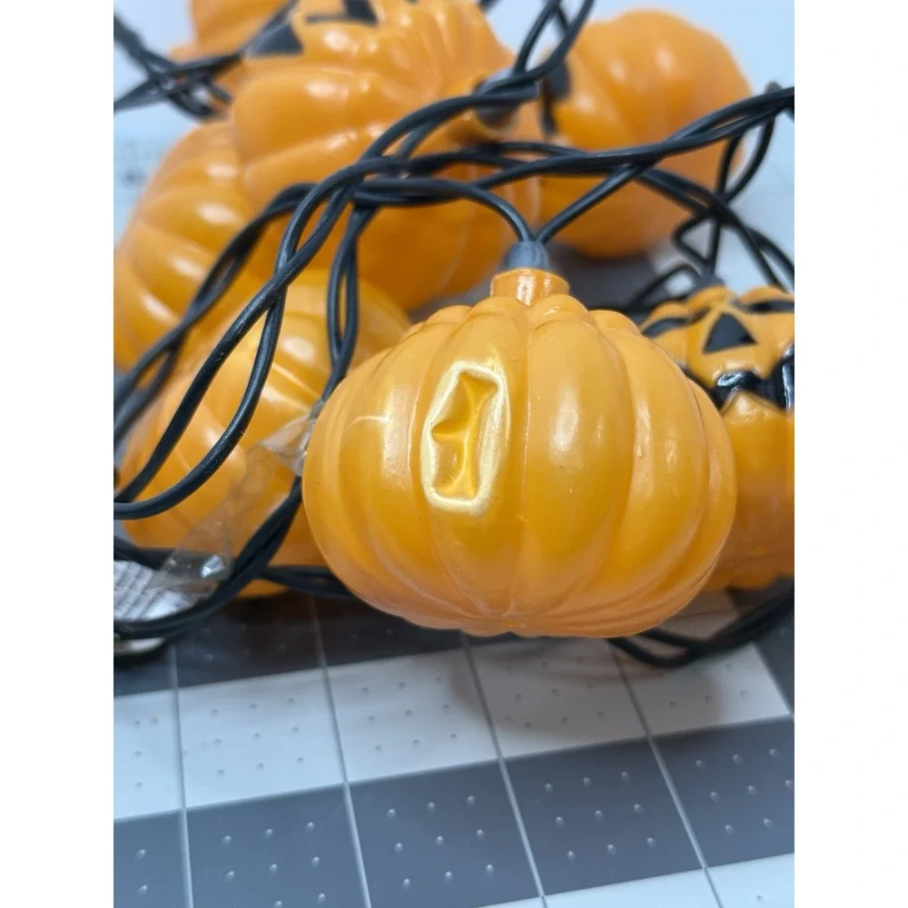 VTG Halloween Pumpkin STRING LIGHTS 10‎ Jack-O-Lantern plastic blow mold covers